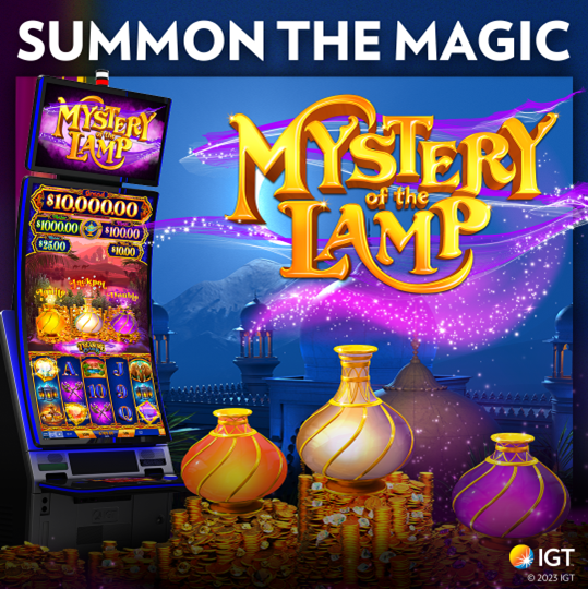 Summon the magic with IGT's Mystery of the Lamp Multi Level Progressive slots on the PeakCurve49 cabinet. 