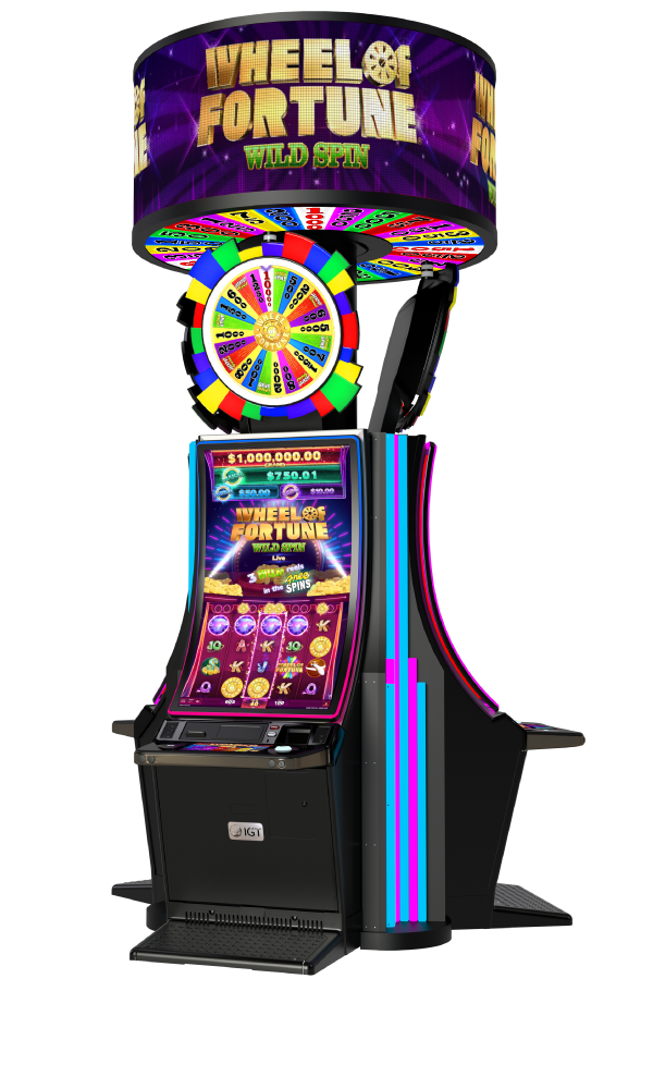 IGT PeakSlant49 with Wheel premium slot machine featuring wheel of fortune lucky coins on stage. 