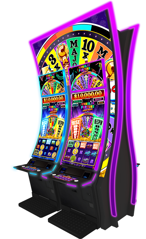 Left view of the Wheel of Fortune Cash on Reels game on the Rise55 2x2 inline machine bank.