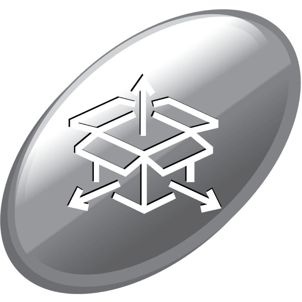 Silver IGT ADVANTAGE Supplemental tool icon featuring a box with arrows pointing away from it.