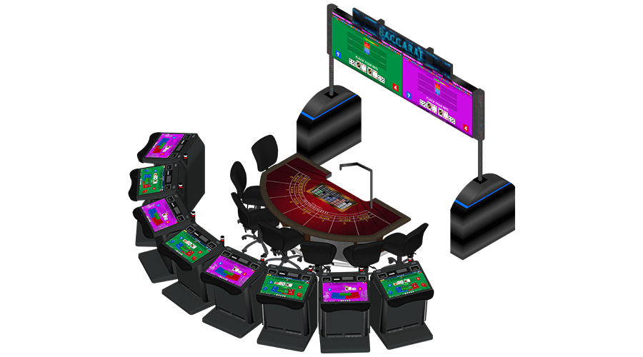 IGT's Mesa 4k gaming machine featuring our impressive Live Connect Baccarat Electronic Table featuring an 8 seat configuration. 