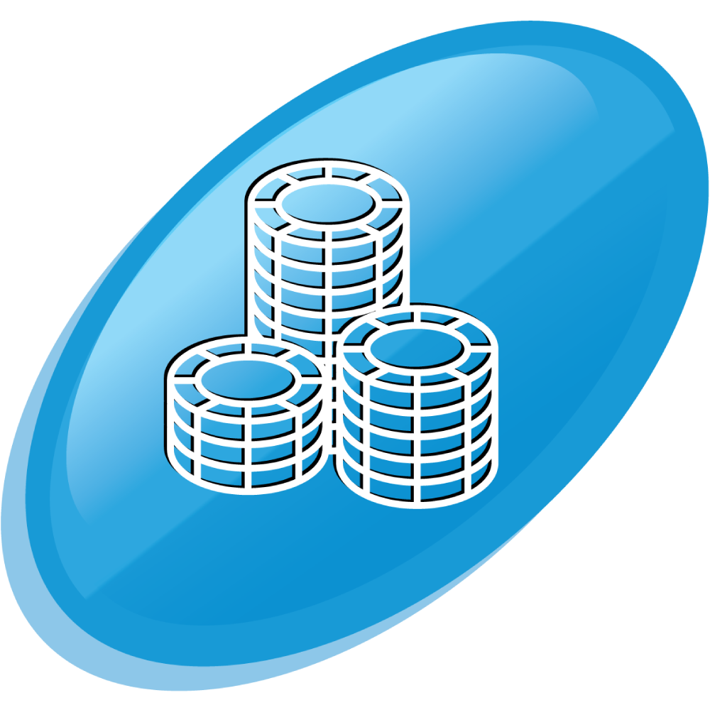Teal and White IGT ADVANTAGE Table Management icon featuring white stacks of poker chips in a teal oval.