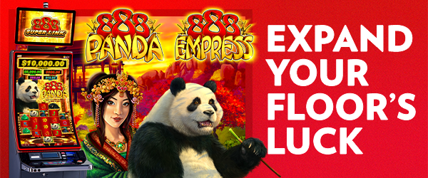 888 Empress and 888 Pandas linked progressive banner. "Expand your floor's luck: two linked partner themes loaded with jackpot potential"