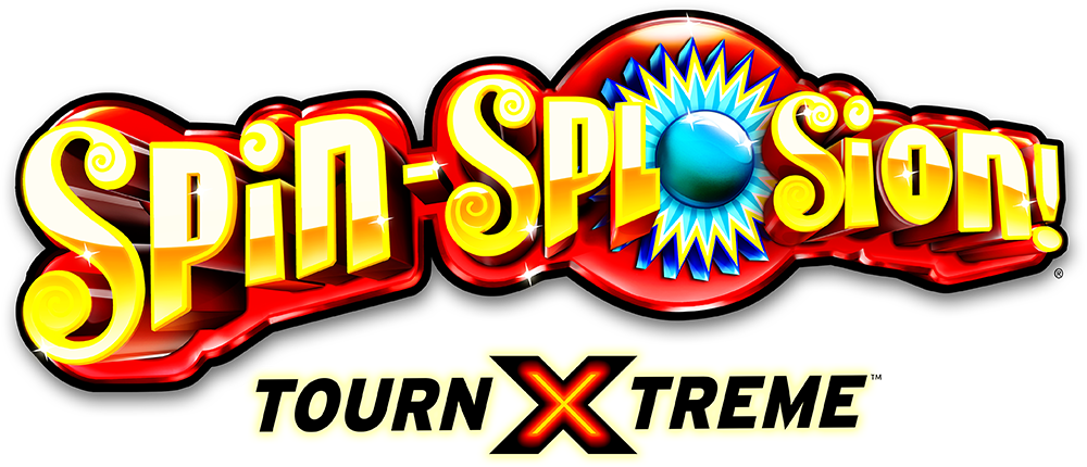 A blue, yellow, and red logo for IGT's SpinSplosion! Tournxtreme video slot tournament game.
