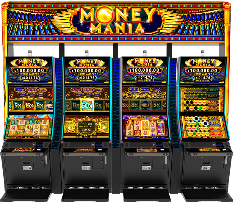 Four video slot cabinets featuring IGT's Money Mania  Wide Area Progressive Premium Slot game