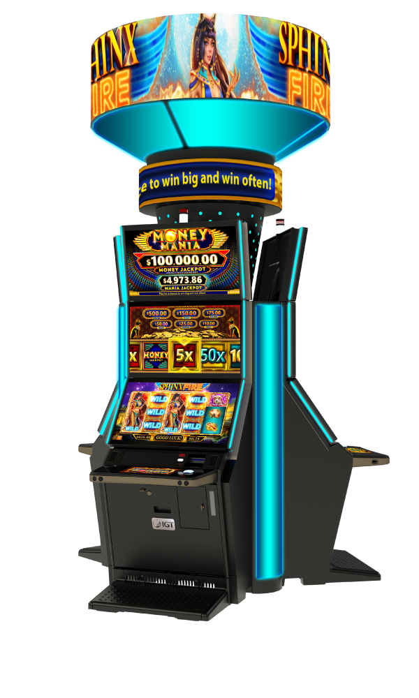 PeakSlant32 video slot machine featuring Money Mania Sphinx Fire jackpot slots.