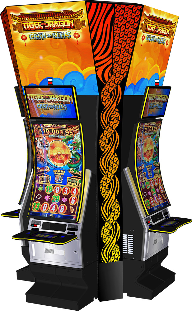Tiger and Dragon Cash on Reels and Tiger and Dragon Multiplier on the PeakCurve 49 gaming cabinet