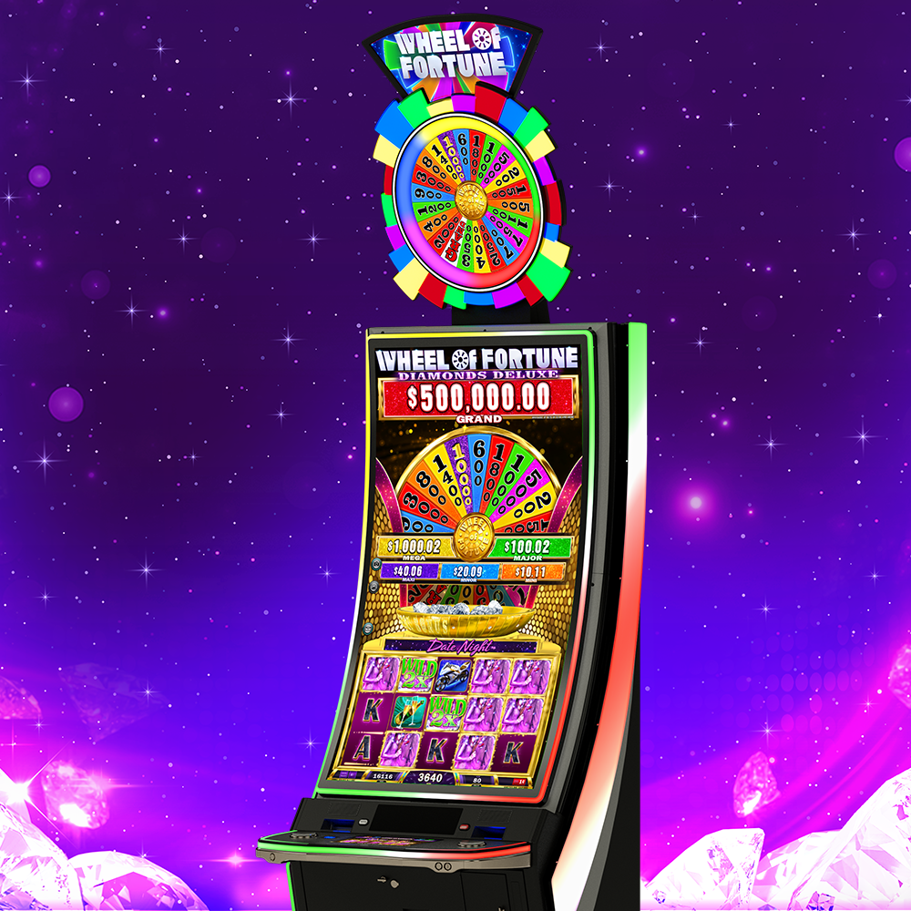 A casino gaming cabinet Featuring Wheel of Fortune Diamonds Deluxe Premium WAP.